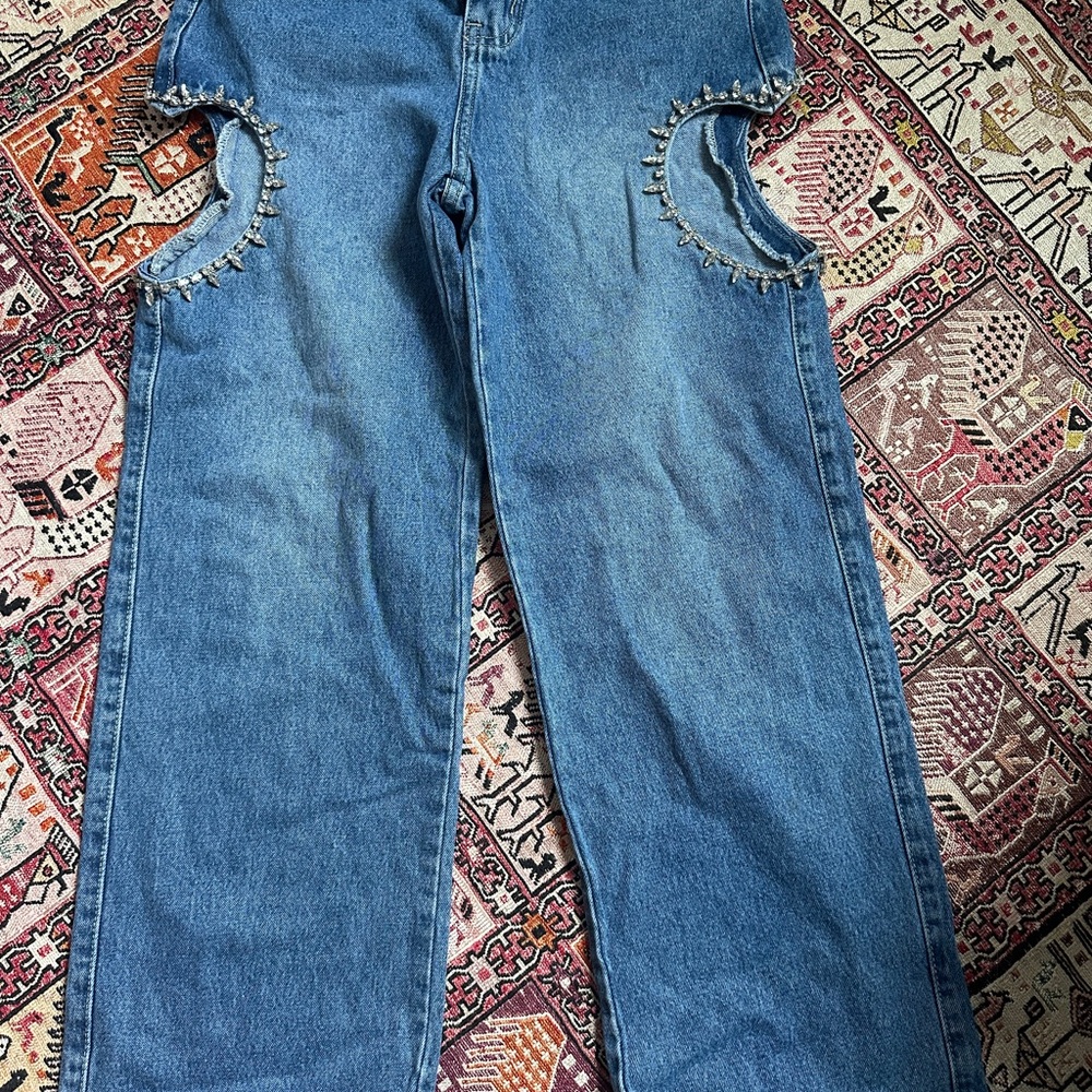 American Bazi Blue Denim Jeans with Cutout Accents
